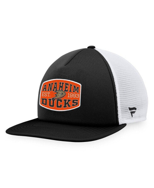 Men's Black, White Anaheim Ducks Foam Front Patch Trucker Snapback Hat