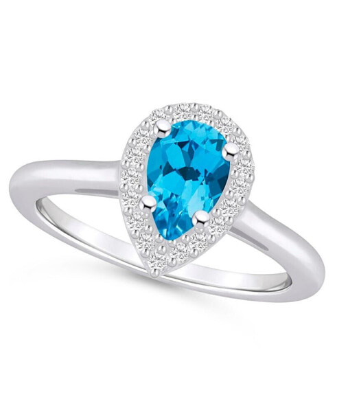 Blue Topaz (1 ct. t.w.) and Diamond (1/5 ct. t.w.) Halo Ring in 14K White Gold