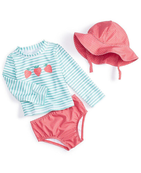 Baby Girls Strawberry Swim Shirt, Shorts and Hat, 3 Piece Set, Created for Macy's
