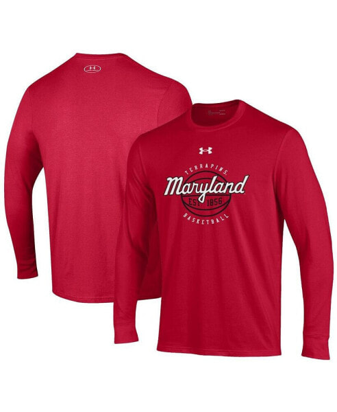 Men's Red Maryland Terrapins Throwback Basketball Performance Cotton Long Sleeve T-shirt