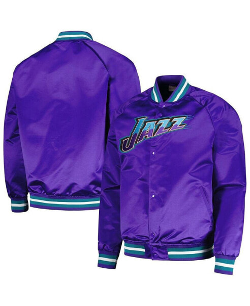 Men's Purple Utah Jazz Hardwood Classics Throwback Wordmark Raglan Full-Snap Jacket