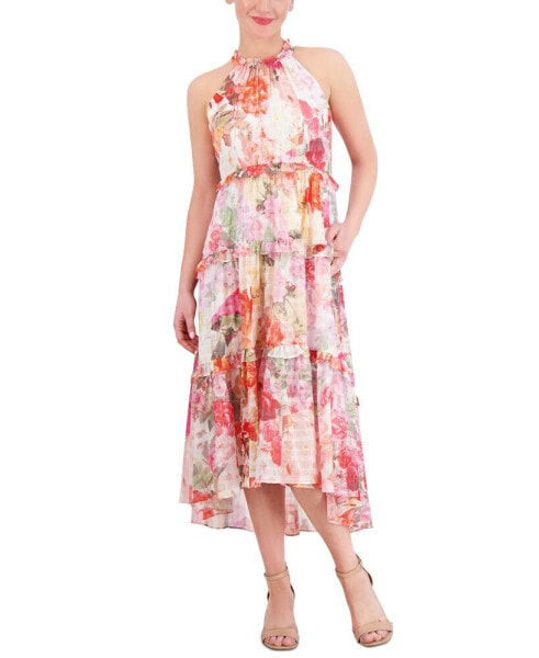Women's Printed Chiffon Ruffle-Tier High-Low Dress