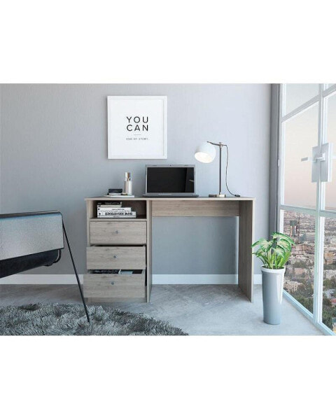 Naples Computer Desk with Three Drawers and Open Storage Cabinet