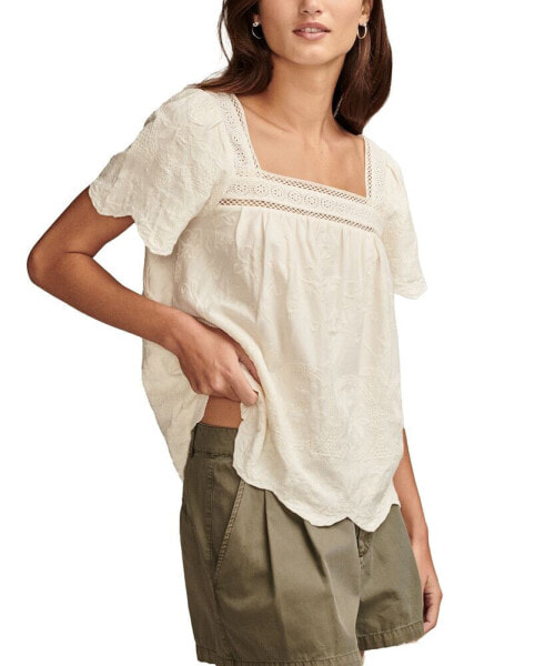 Women's Embroidered Flutter-Sleeve Top