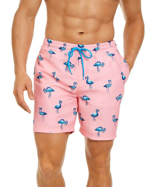 Men's Quick-Dry Performance Flamingo-Print 7" Swim Trunks, Created for Macy's