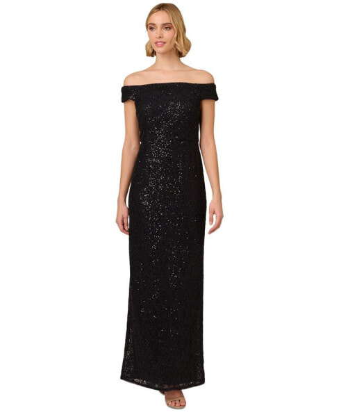 Women's Corded Off-The-Shoulder Sequin Gown