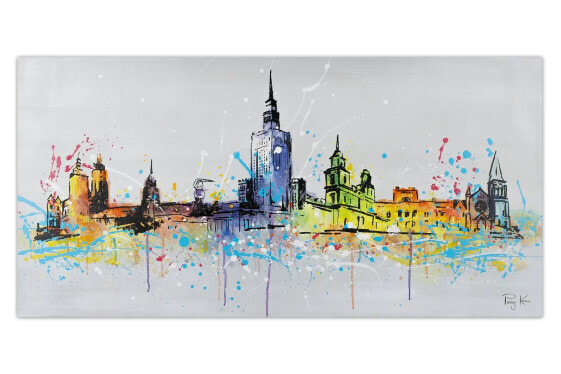 Bild gemalt Warsaw Skyline Silhouette