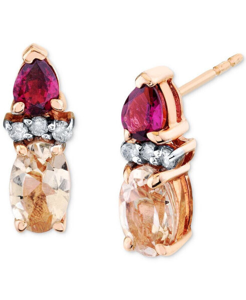 Multi-Gemstone (1-1/3 ct. t.w.) & Diamond (1/20 ct. t.w.) Stud Earrings in 14k Rose Gold