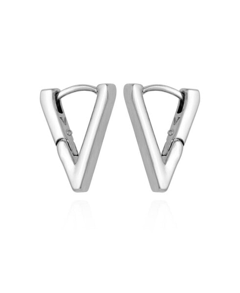 Silver-Tone V Hinge Huggie Hoop Earrings