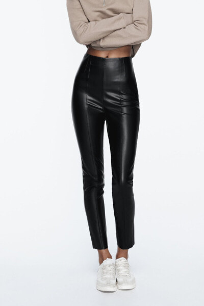 High-waist faux leather leggings