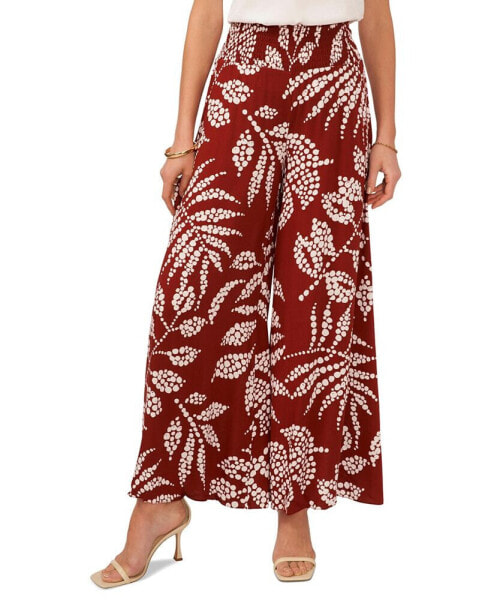 Women's Printed Smocked-Waist Pull-On Wide-Leg Pants