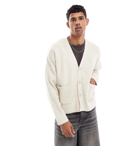 Bershka knitted cardigan in sand