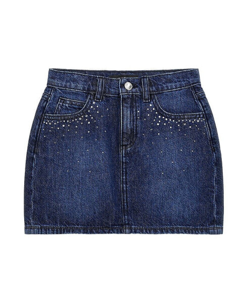 Big Girls 5 Pocket Denim Skirt with Rhinestones