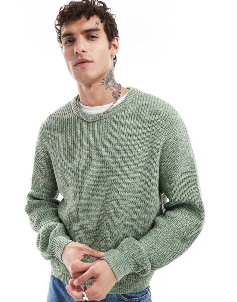 SOS DESIGN relaxed knitted fisherman rib jumper in green