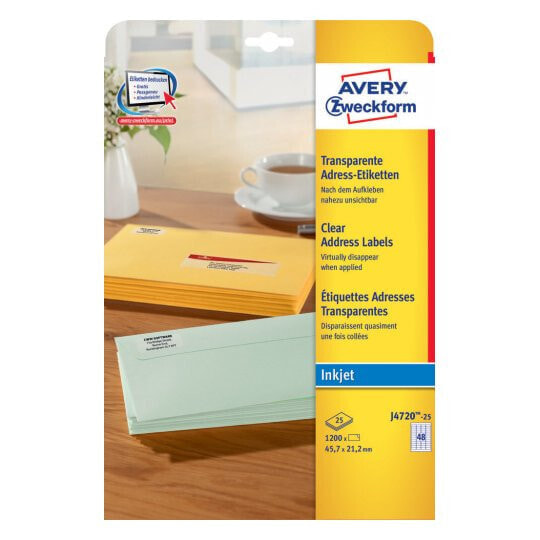 Avery Zweckform Avery J4720-25 - Transparent - Rounded rectangle - Permanent - 45.7 x 21.2 - A4 - Polyester