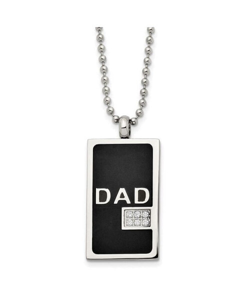 Black IP-plated CZ DAD Dog Tag Ball Chain Necklace