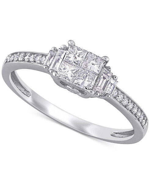 Diamond Princess Quad Cluster Engagement Ring (1/2 ct. t.w.) in 14k White Gold