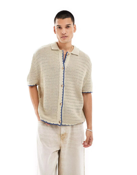 Reclaimed Vintage button through knitted shirt with blanket stitch tipping