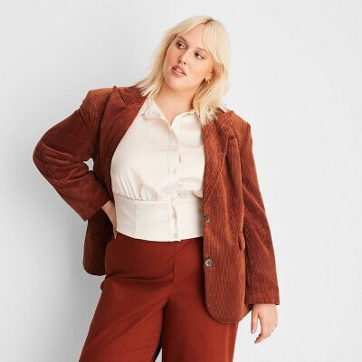 Women's Long Sleeve Notched Collar Cord Blazer - Future Collective with Reese
