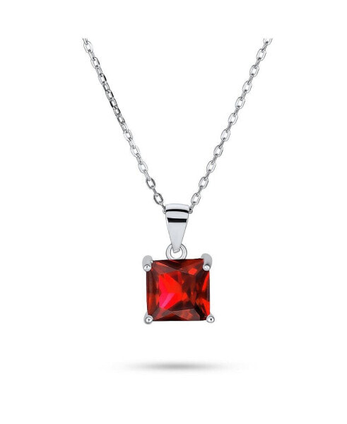 Classic Dainty 4 Prong Set 1.25 CT Solitaire Square Princess Cut Red Cubic Zirconia CZ Pendant Necklace For Women Sterling Silver