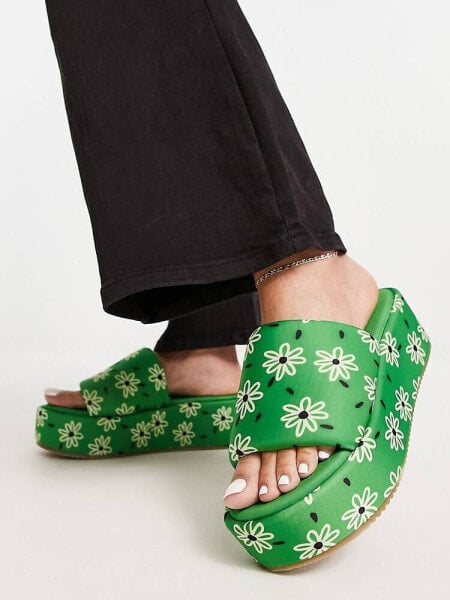 ASOS DESIGN Tyla padded flatform sandals in green floral