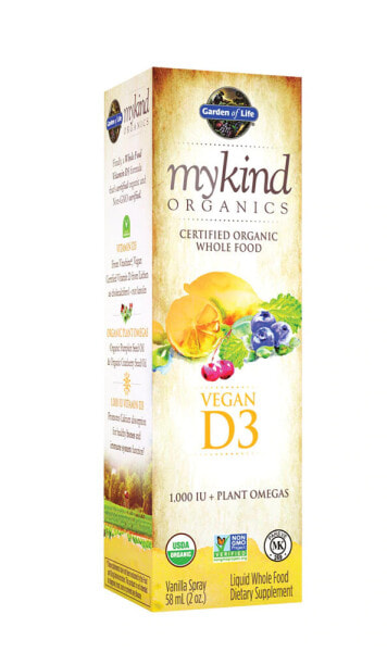 Garden of Life mykind Organics Vegan D3 Organic Spray Vanilla --  Веганский витамин D3 Органический Спрей  с ароматом ванили  - 1000 МЕ -58 мл