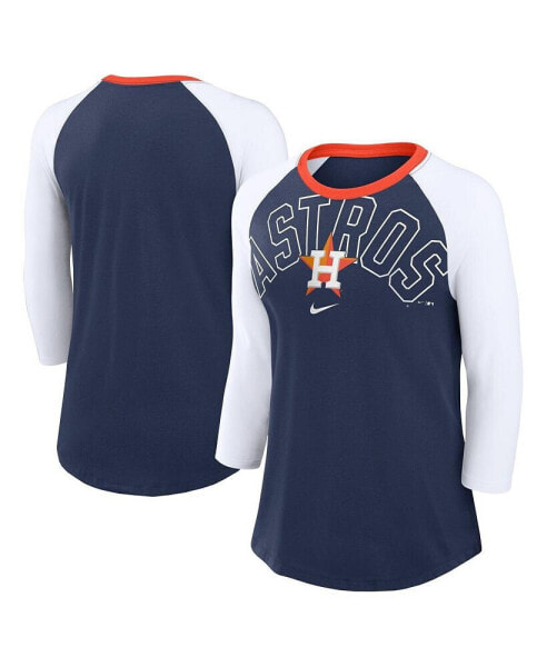 Women's Navy, White Houston Astros Knockout Arch 3/4-Sleeve Raglan Tri-Blend T-shirt
