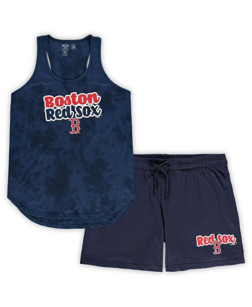 Women's Navy Boston Red Sox Plus Size Cloud Tank Top and Shorts Sleep Set
