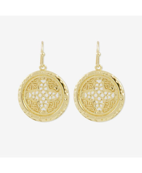 Round Rosette Medallion Coin Earrings Gold