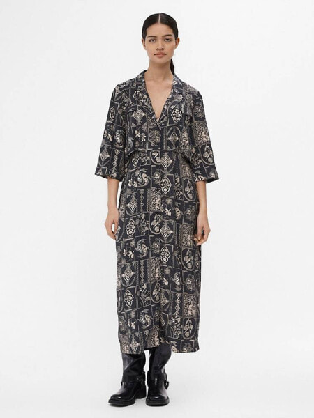 Object hybrid midi shirt dress in grey vintage print 