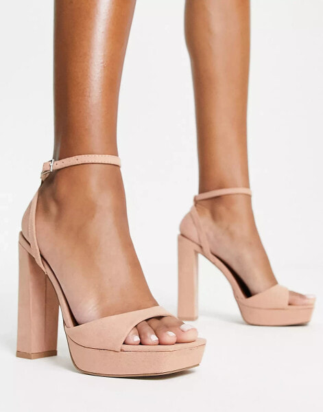 ASOS DESIGN Noun platform barely there block heeled sandals in beige