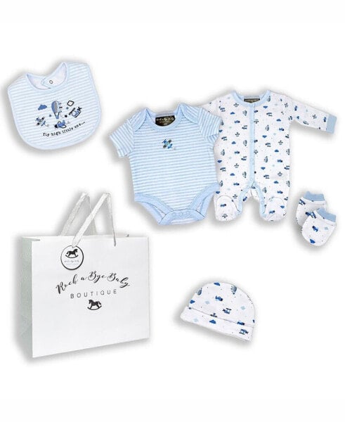 Костюм для младенцев Rock-A-Bye Baby Boutique Baby Boys Fly High Layette Gift в сумке из сетки, 5-частый набор.