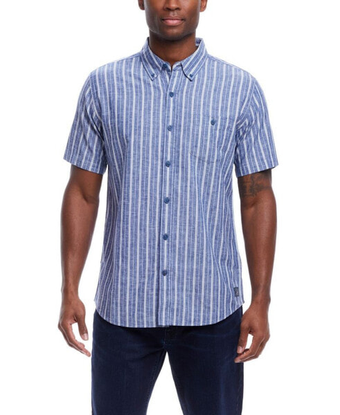 Men's Short Sleeve Striped Cotton Button Down Shirt