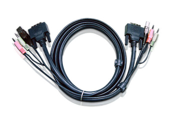 ATEN DVI-D Dual Link USB KVM Cable 1,8m - 1.8 m - DVI-D - Black - DVI-D + USB A + 2 x 3.5 mm - DVI-D + USB B + 2 x 3.5 mm - Male