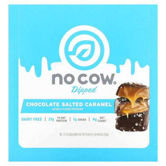 No Cow, Dipped Protein Bar, Chocolate Salted Caramel, 12 Bars, 2.12 oz (60 g) Each