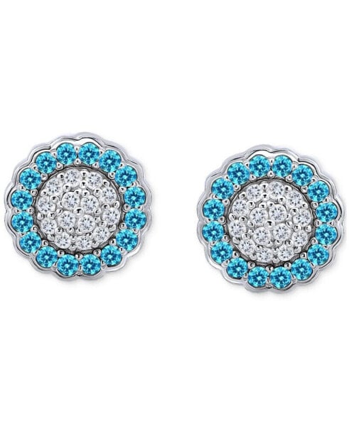 Blue & White Cubic Zirconia Reverse Halo Stud Earrings, Created for Macy's