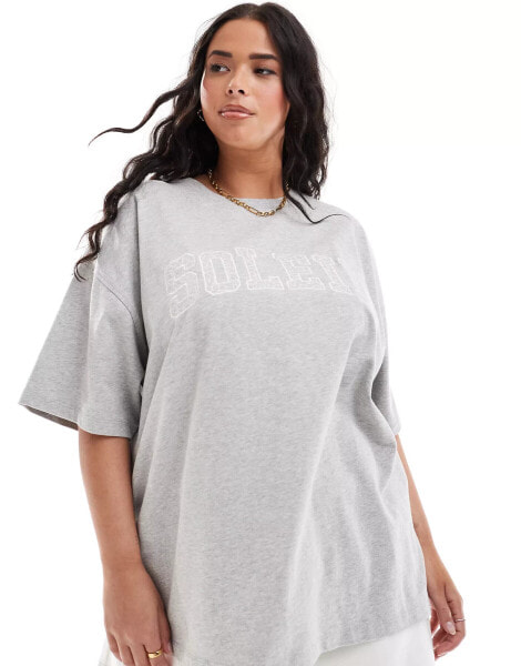 4th & Reckless Plus exclusive embroidered soleil logo oversized t-shirt in grey