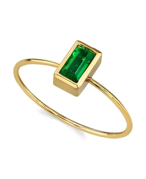 14K Gold-tone Rectangle Crystal Ring