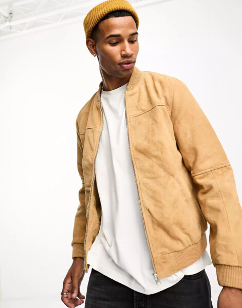 Bolongaro Trevor suede bomber jacket in stone