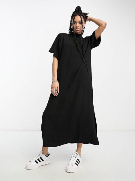 ASOS DESIGN high neck oversized column midi dress in black