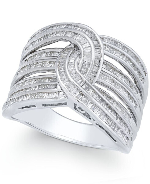 Diamond Baguette Interwoven Statement Ring (1 ct. t.w.) in Sterling Silver (Also available in Gold-Plated Silver or Rose Gold-Plated Sterling Silver)