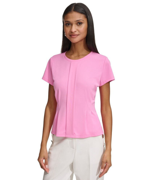 Short Sleeve Pleat Front Knit Top