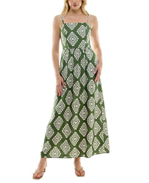 Juniors' Printed Square-Neck Maxi Dress