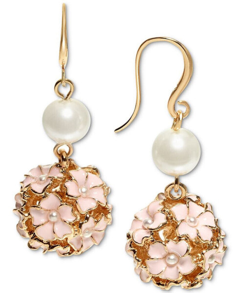 Gold-Tone Imitation Pearl & Color Flower Cluster Drop Earrings, Created for Macy's
