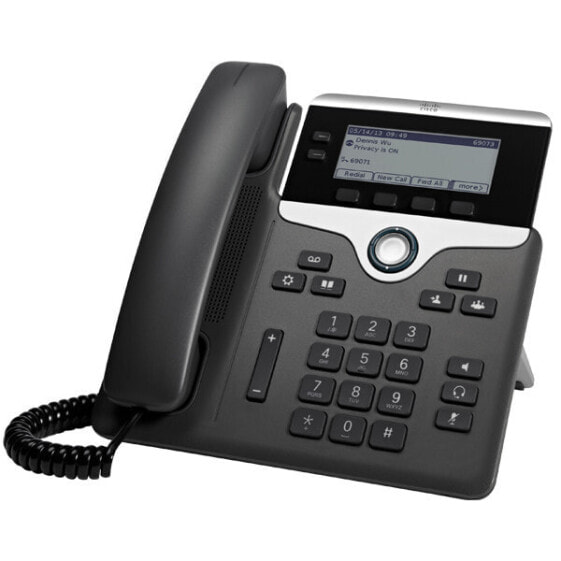 Cisco 7821 - IP Phone - Black - Silver - Wired handset - Polycarbonate - Desk/Wall - 2 lines