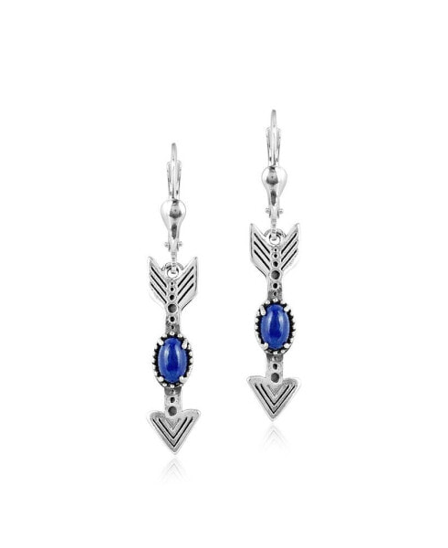 Sterling Lapis Lazuli Gemstone Arrow Leverback Earrings