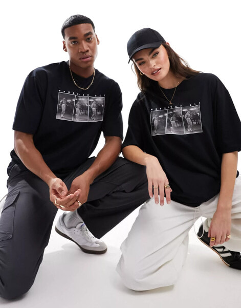 ASOS DESIGN unisex oversized license tee with Muhammed Ali prints in black