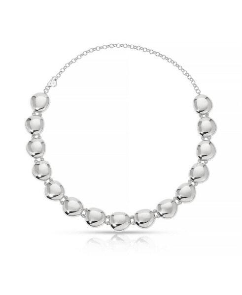 Polished Rhodium Pebble Choker Necklace