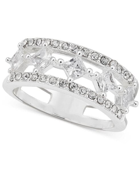 Silver-Tone Pavé & Square Cubic Zirconia Triple-Row Ring, Created for Macy's