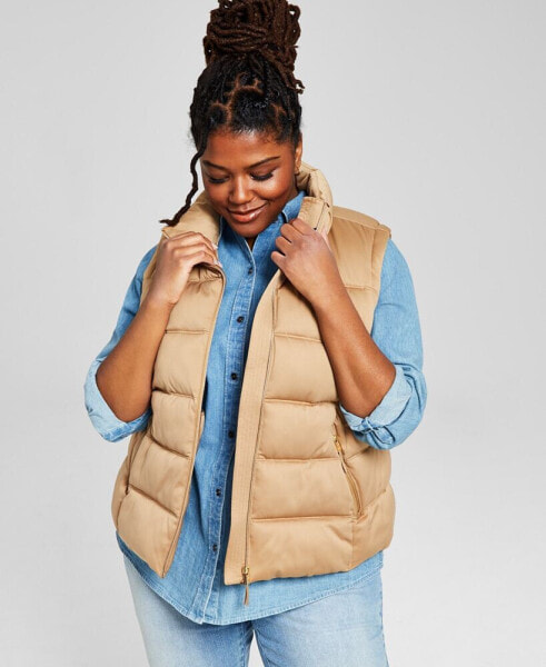 Women's Plus Size Stand-Collar Puffer Vest, Created for Macy's